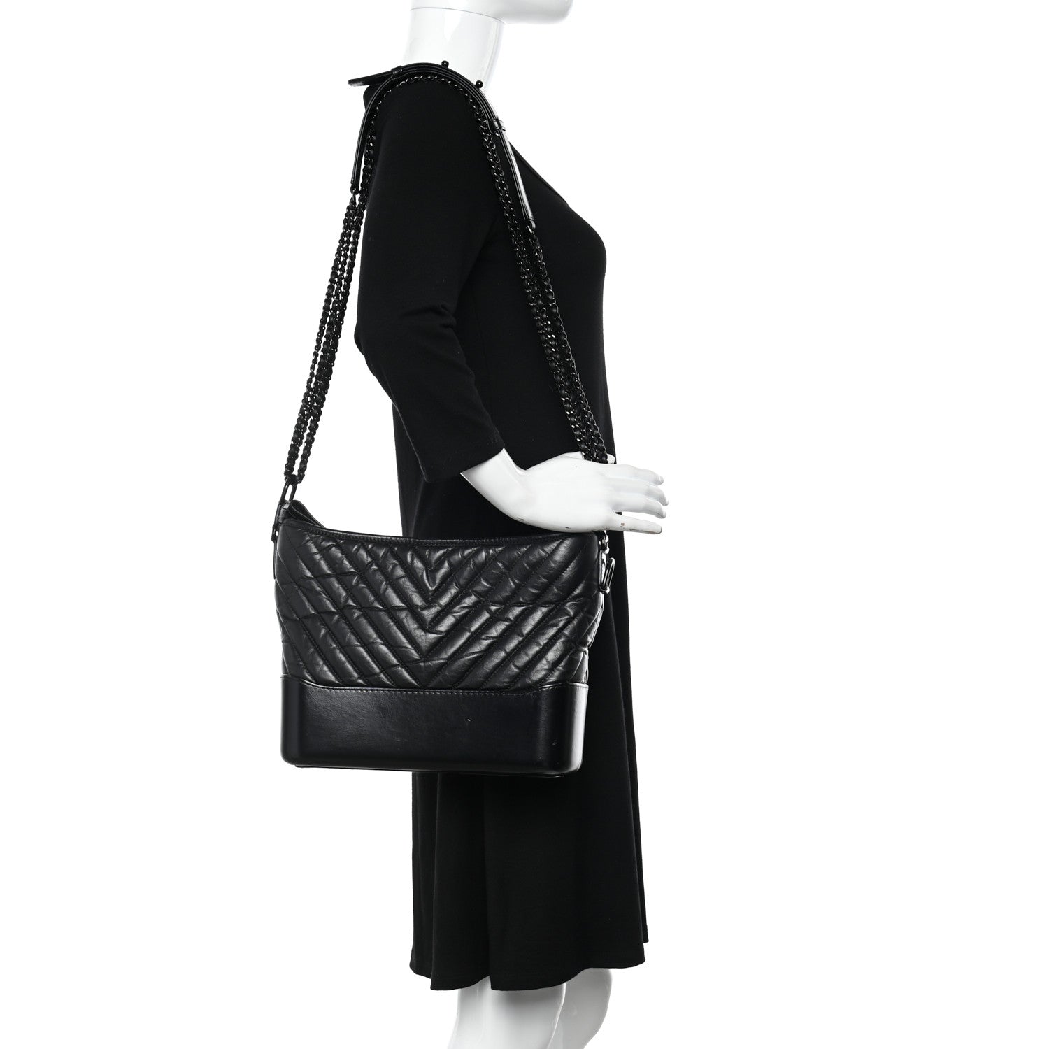 Chanel Aged Calfskin Chevron Quilted Medium Gabrielle Hobo So Black 2 of 12