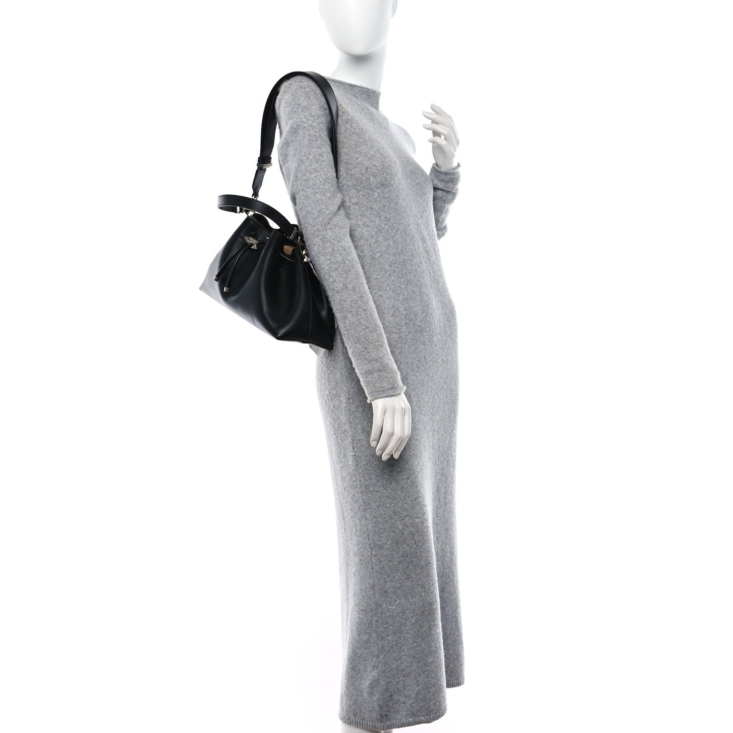 Smooth Shiny Calfskin Cinch M Bucket Bag Black