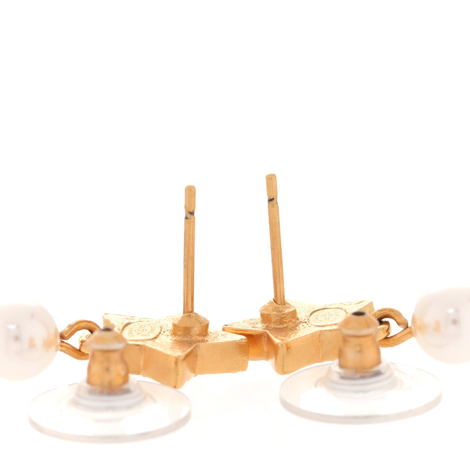 Chanel Crystal Pearl CC Star Drop Earrings Gold 3 of 5