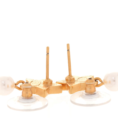 Chanel Crystal Pearl CC Star Drop Earrings Gold 3 of 5