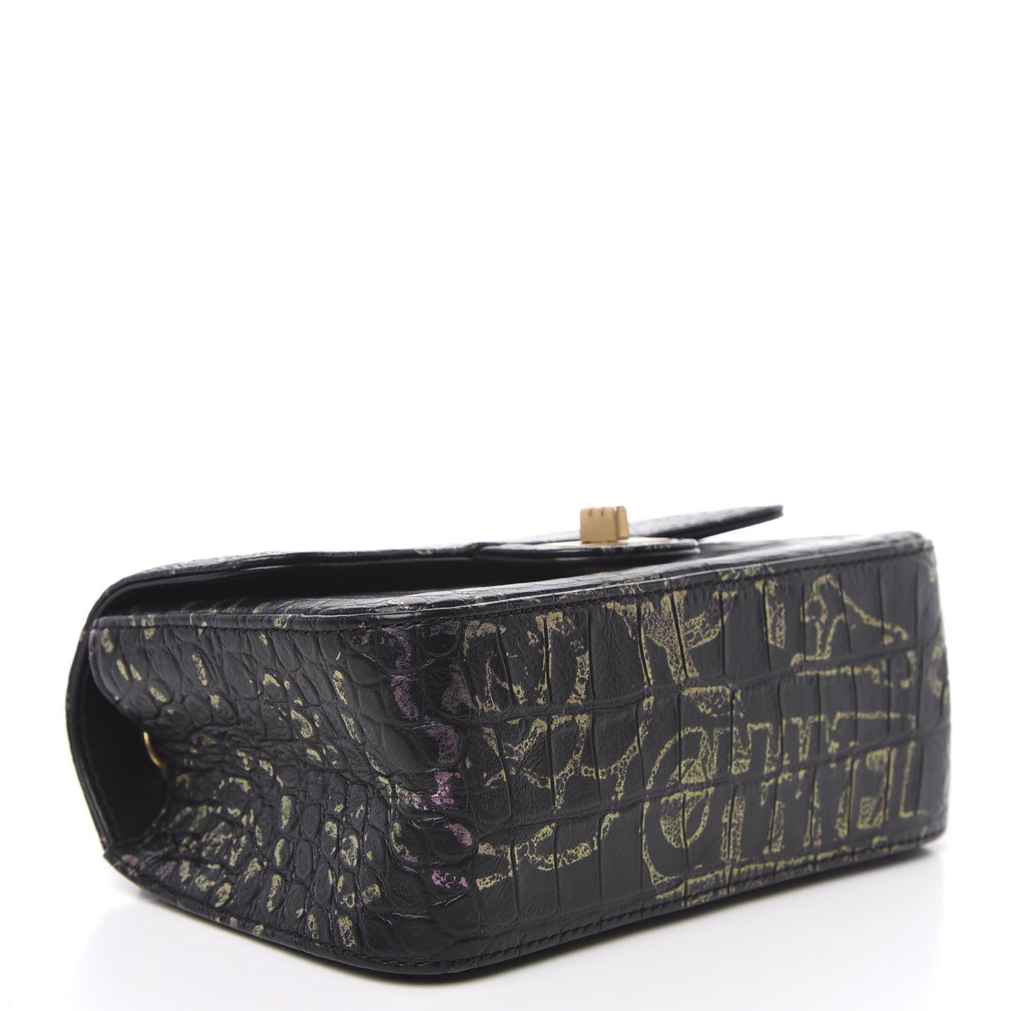 Calfskin Crocodile Embossed Graffiti 2.55 Mini Cocodile Reissue Flap Black Pink