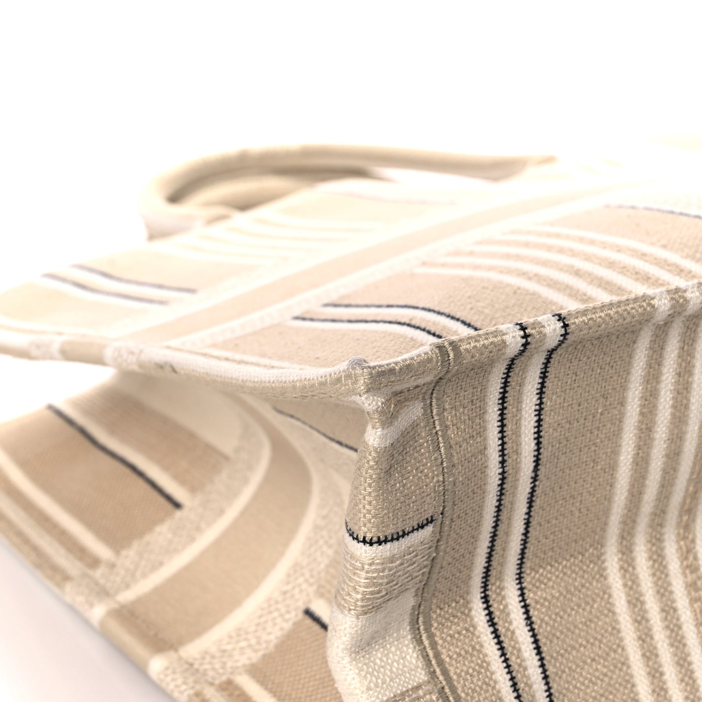 Canvas Embroidered Large Stripes Book Tote Beige