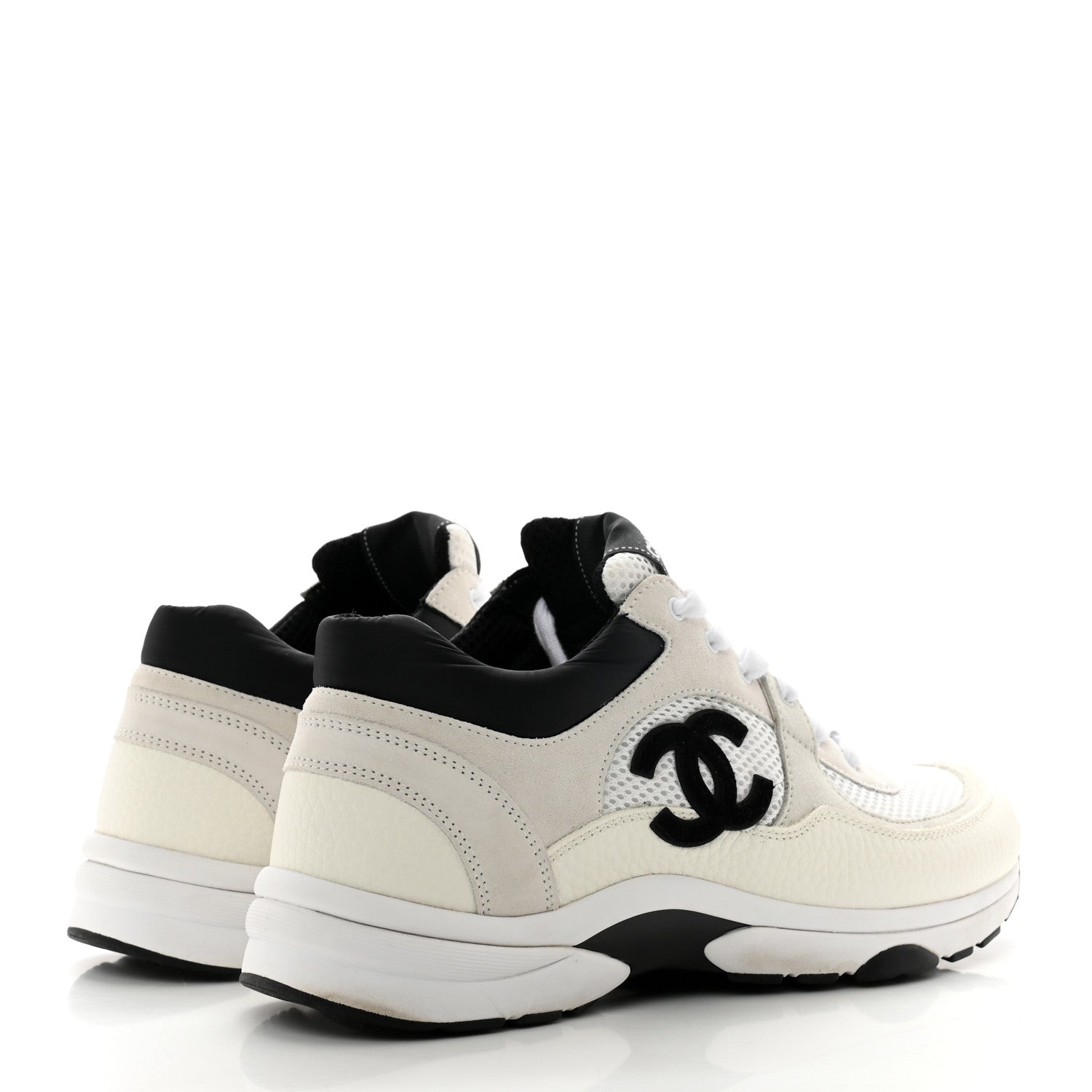 Chanel Mesh Suede Calfskin Grained Calfskin Womens CC Sneakers 41 White Black 4 of 7