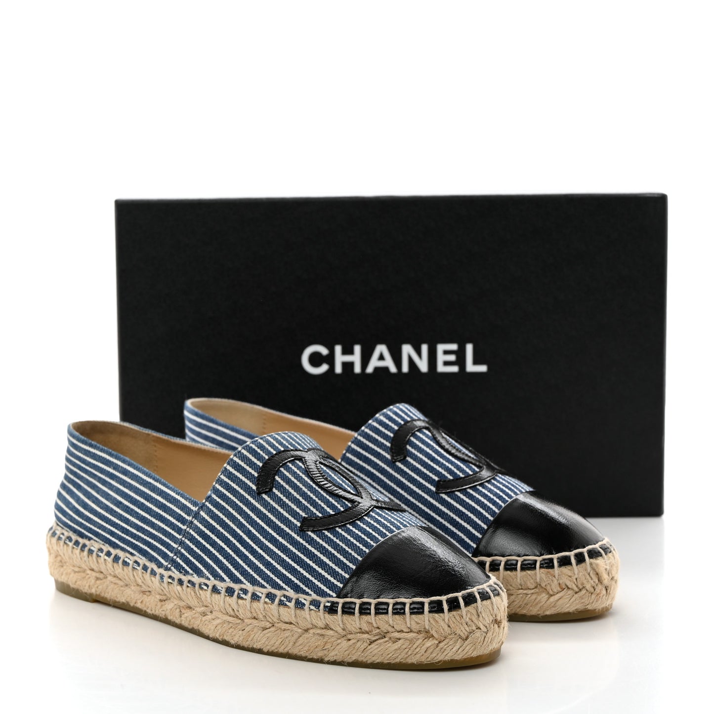 Canvas Striped Patent CC Espadrilles 36 Navy Black