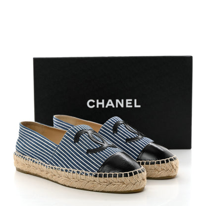 Chanel Canvas Striped Patent CC Espadrilles 36 Navy Black 9 of 9