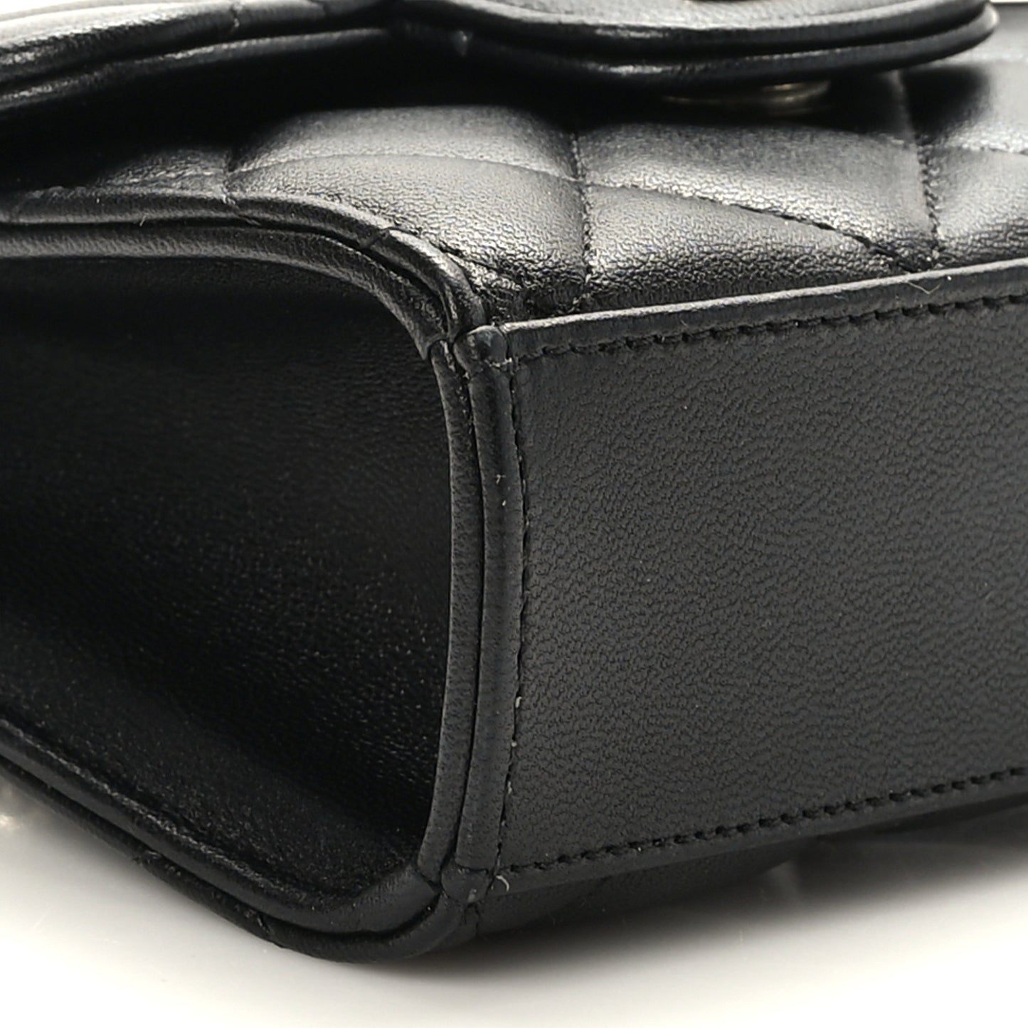 Lambskin Quilted Top Handle Flap Clutch With Chain Black