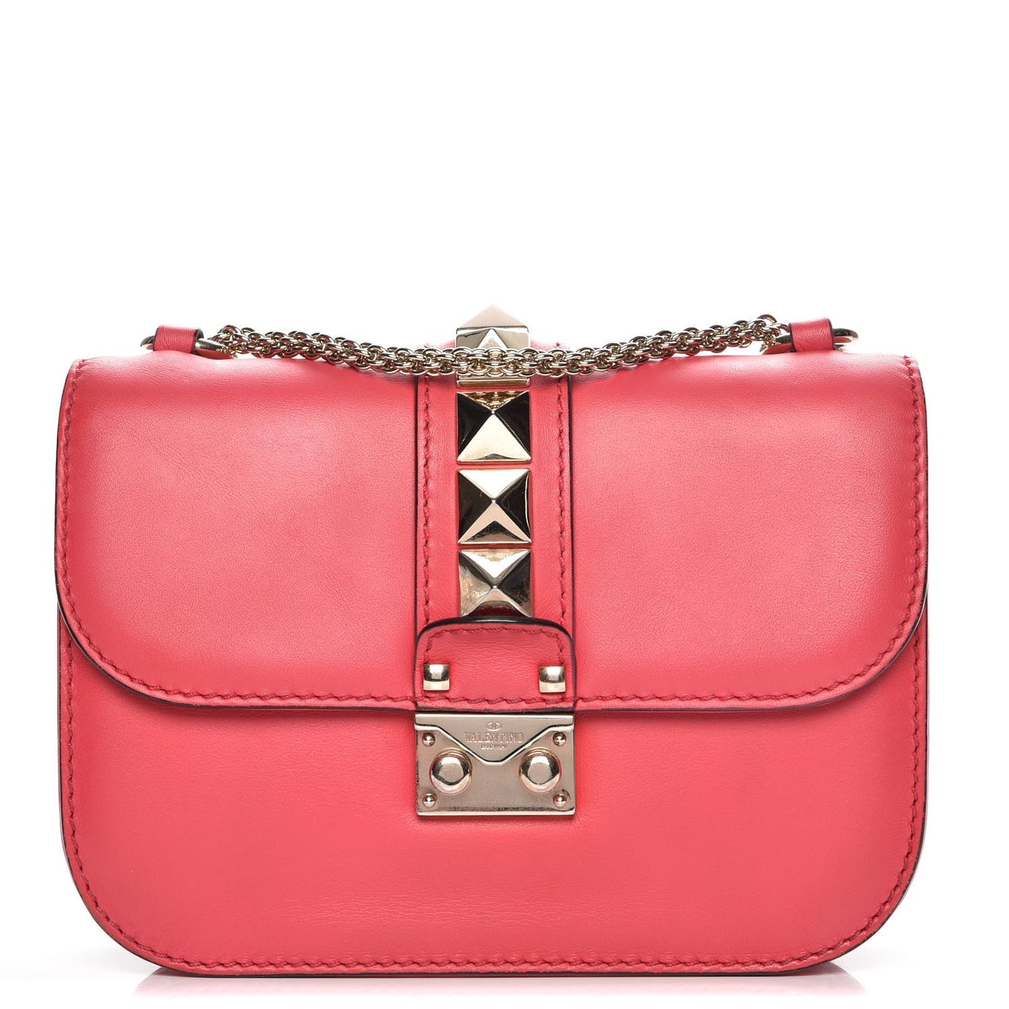 Vitello Small Glam Lock Rockstud Flap Deep Fuxia