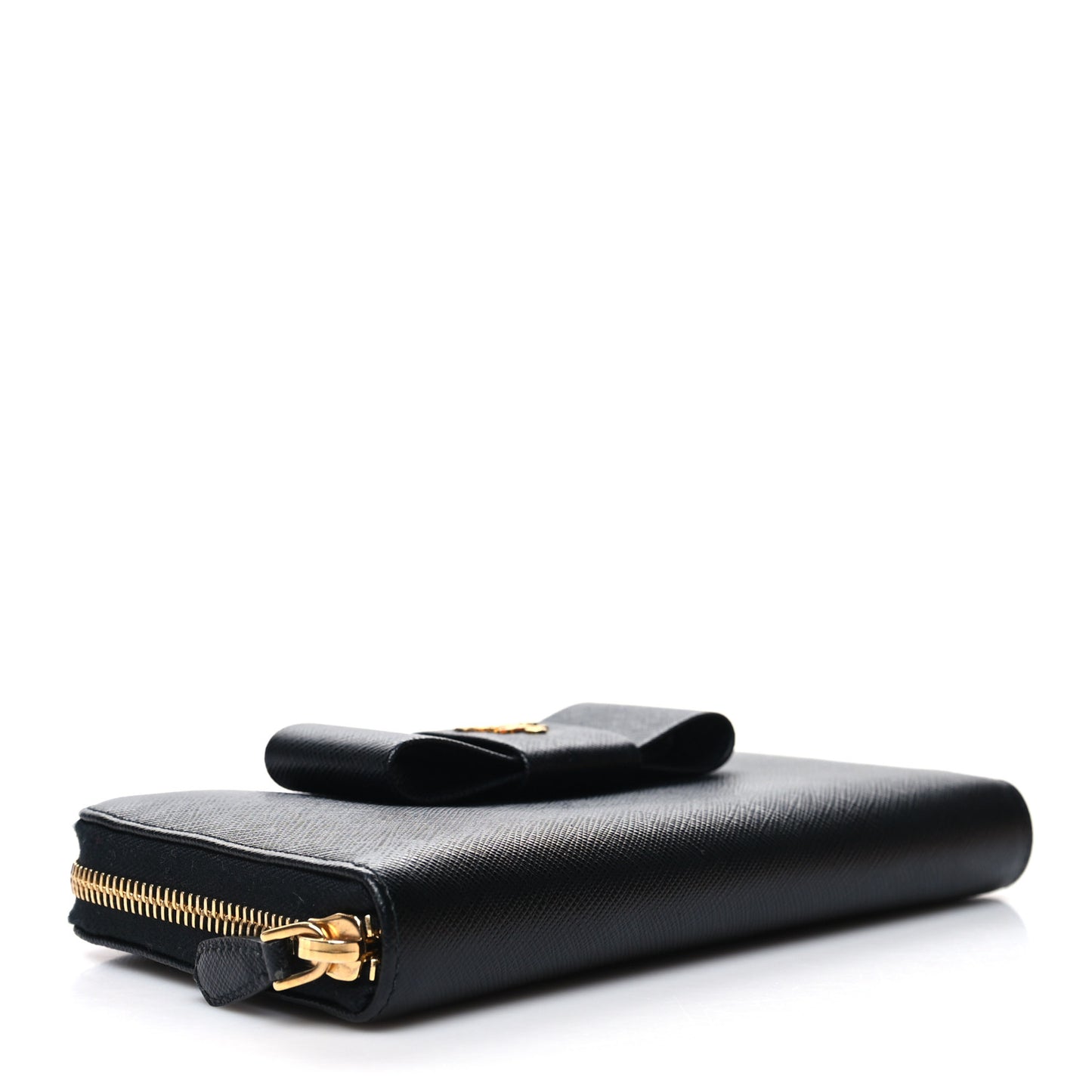 Saffiano Fiocco Bow Zip Around Wallet Black