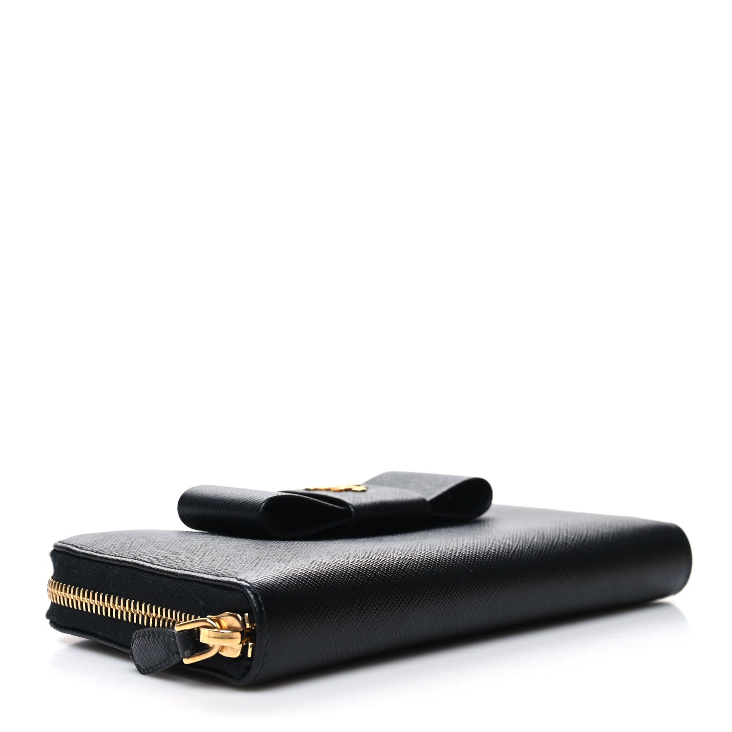 Prada Saffiano Fiocco Bow Zip Around Wallet Black 4 of 10