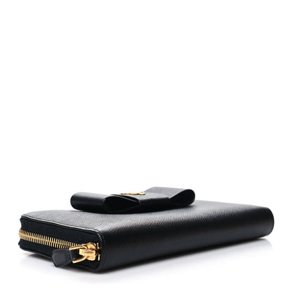 Prada Saffiano Fiocco Bow Zip Around Wallet Black 4 of 10
