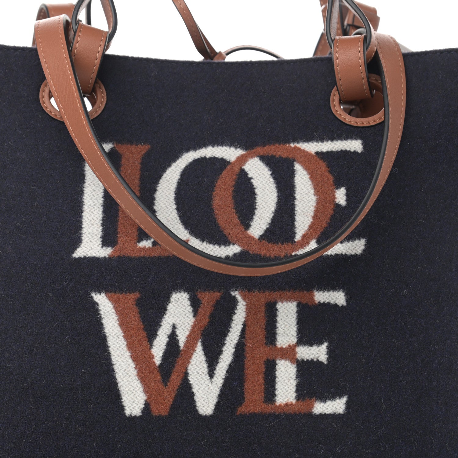 Loewe Wool Calfskin Small Love Anagram Tote Navy Tan 8 of 10