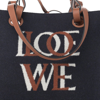 Loewe Wool Calfskin Small Love Anagram Tote Navy Tan 8 of 10