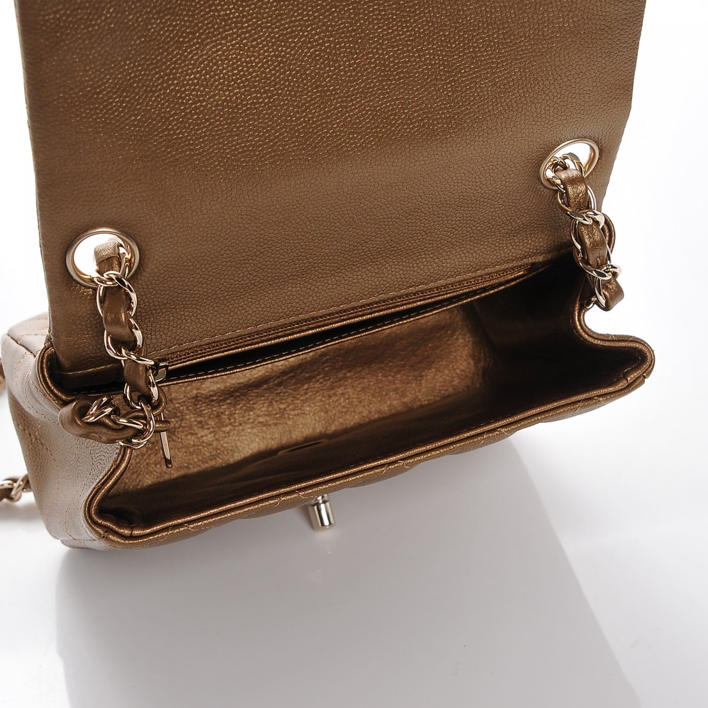 Metallic Caviar Quilted Mini Square Flap Dark Gold