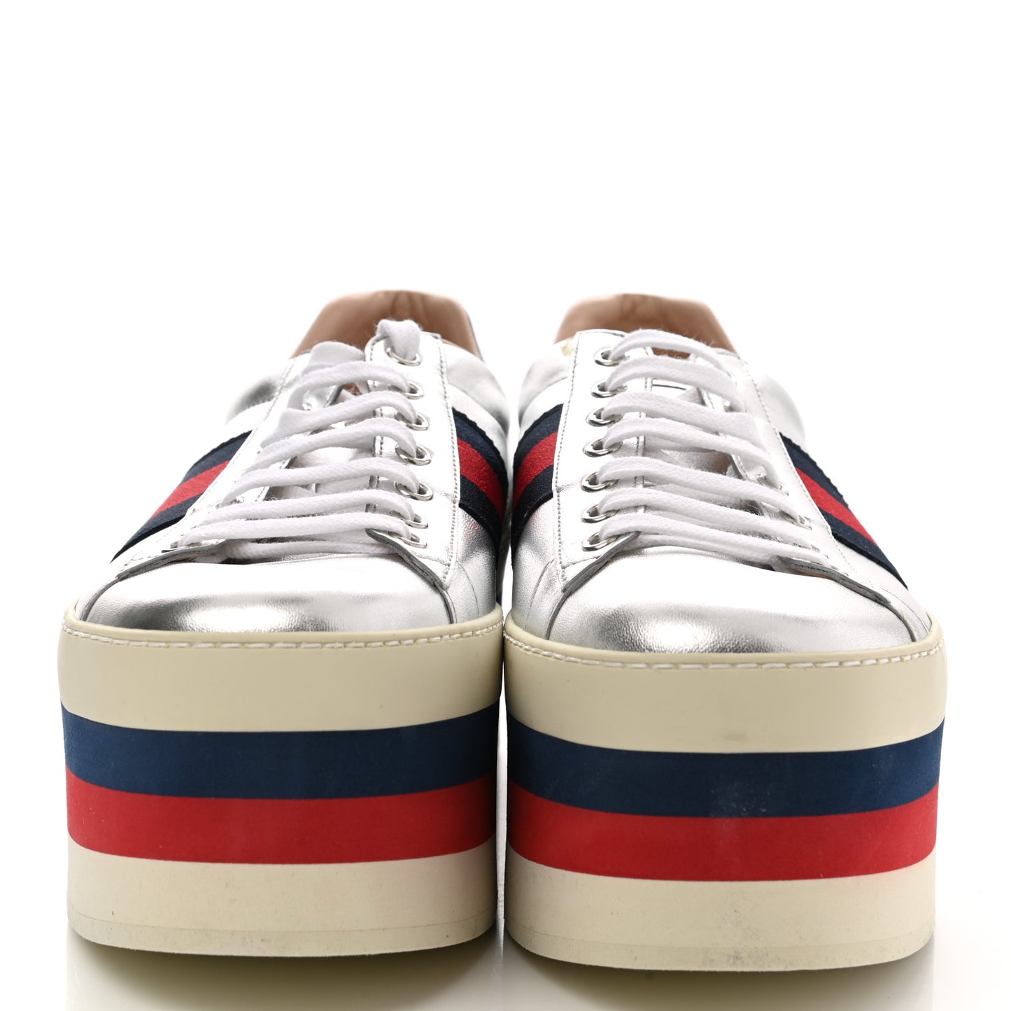 Calfskin Peggy Platform Sneakers 9.5 Blue Silver Red