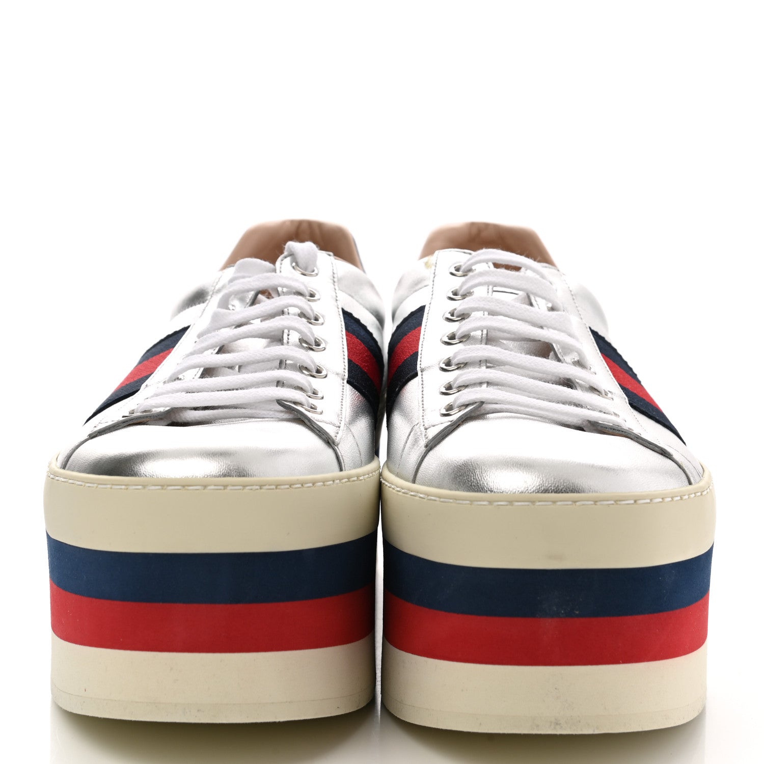 Gucci Calfskin Peggy Platform Sneakers 9.5 Blue Silver Red 2 of 10