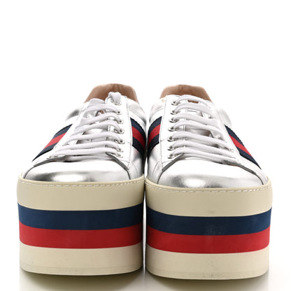 Gucci Calfskin Peggy Platform Sneakers 9.5 Blue Silver Red 2 of 10