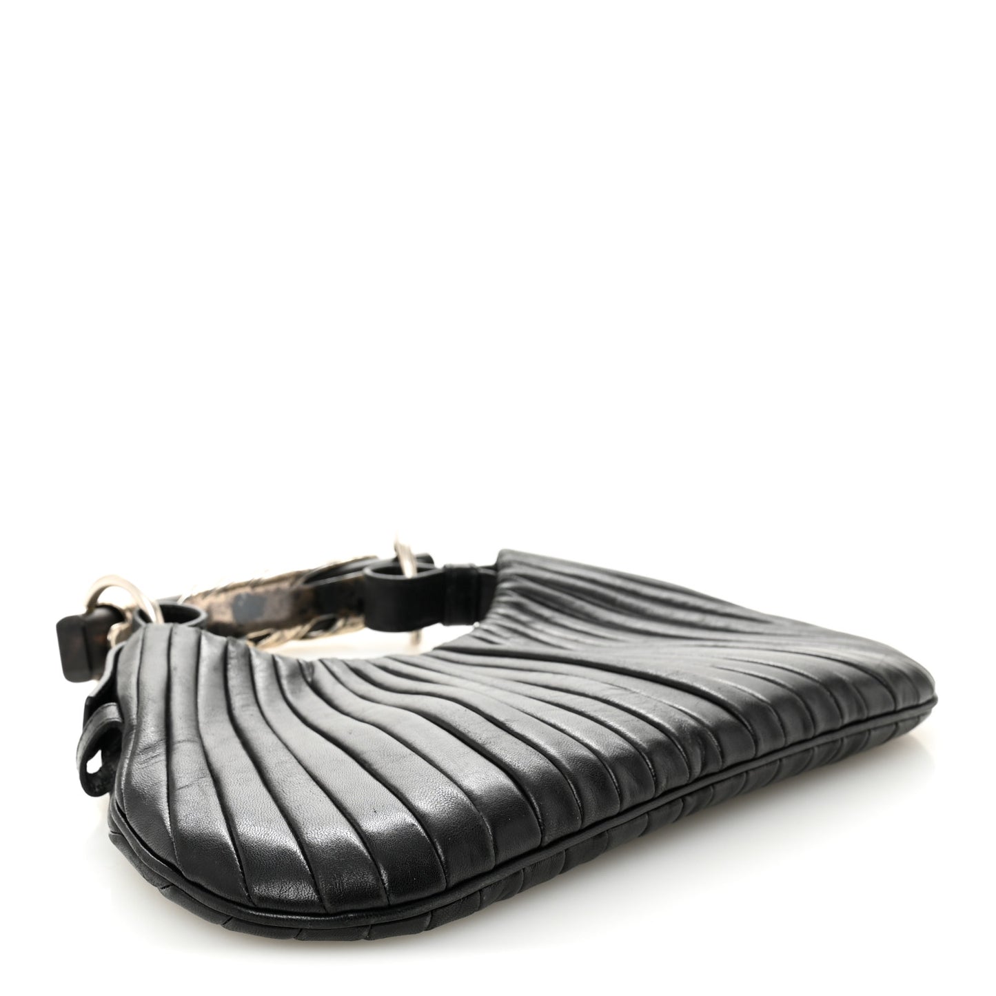 Pleated Lambskin Horn Small Mombasa Hobo Black