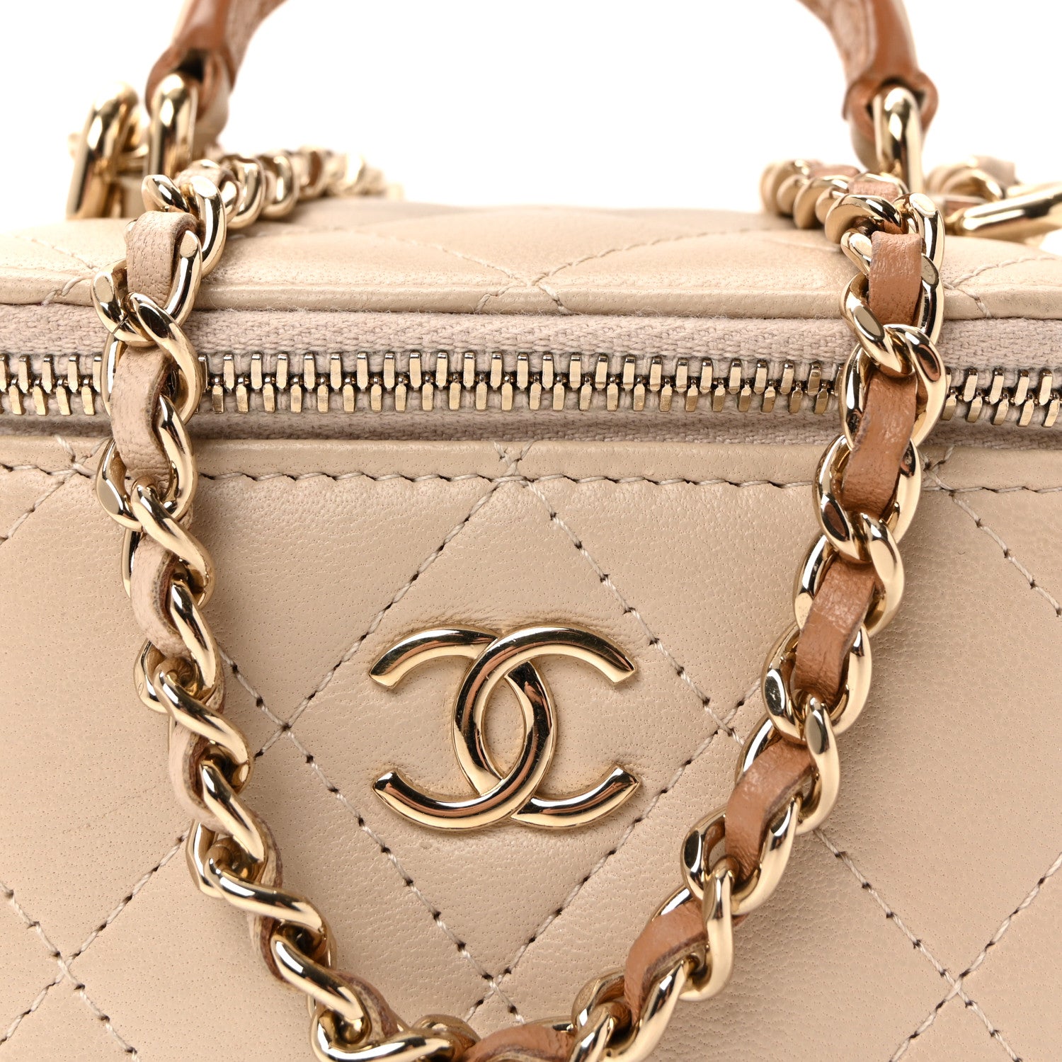 Chanel Lambskin Quilted Top Handle Mini Vanity Case With Chain Beige 8 of 10