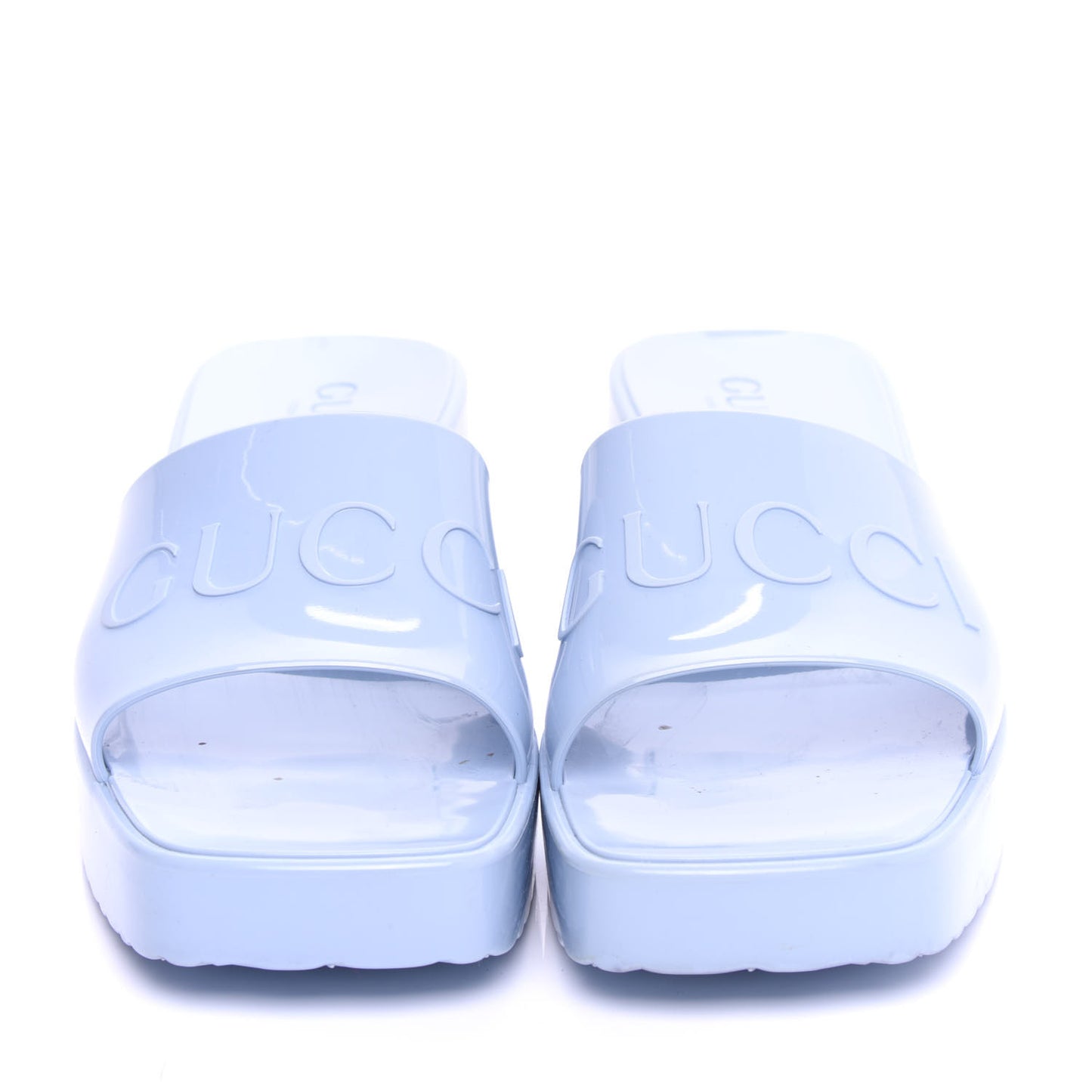 Rubber Gucci Logo Womens Platform 20/60mm Slide Sandals 37 Porcelain Light Blue