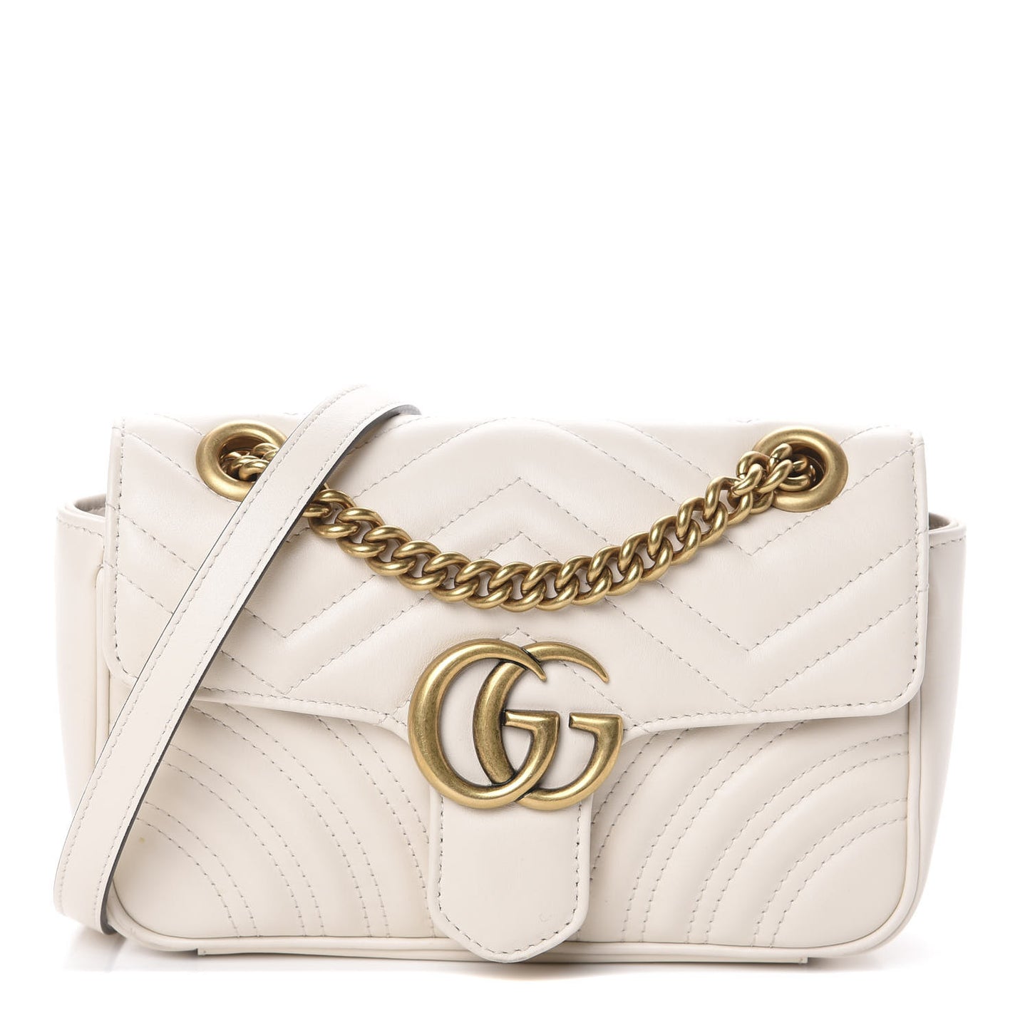 Calfskin Matelasse Mini GG Marmont Shoulder Bag White