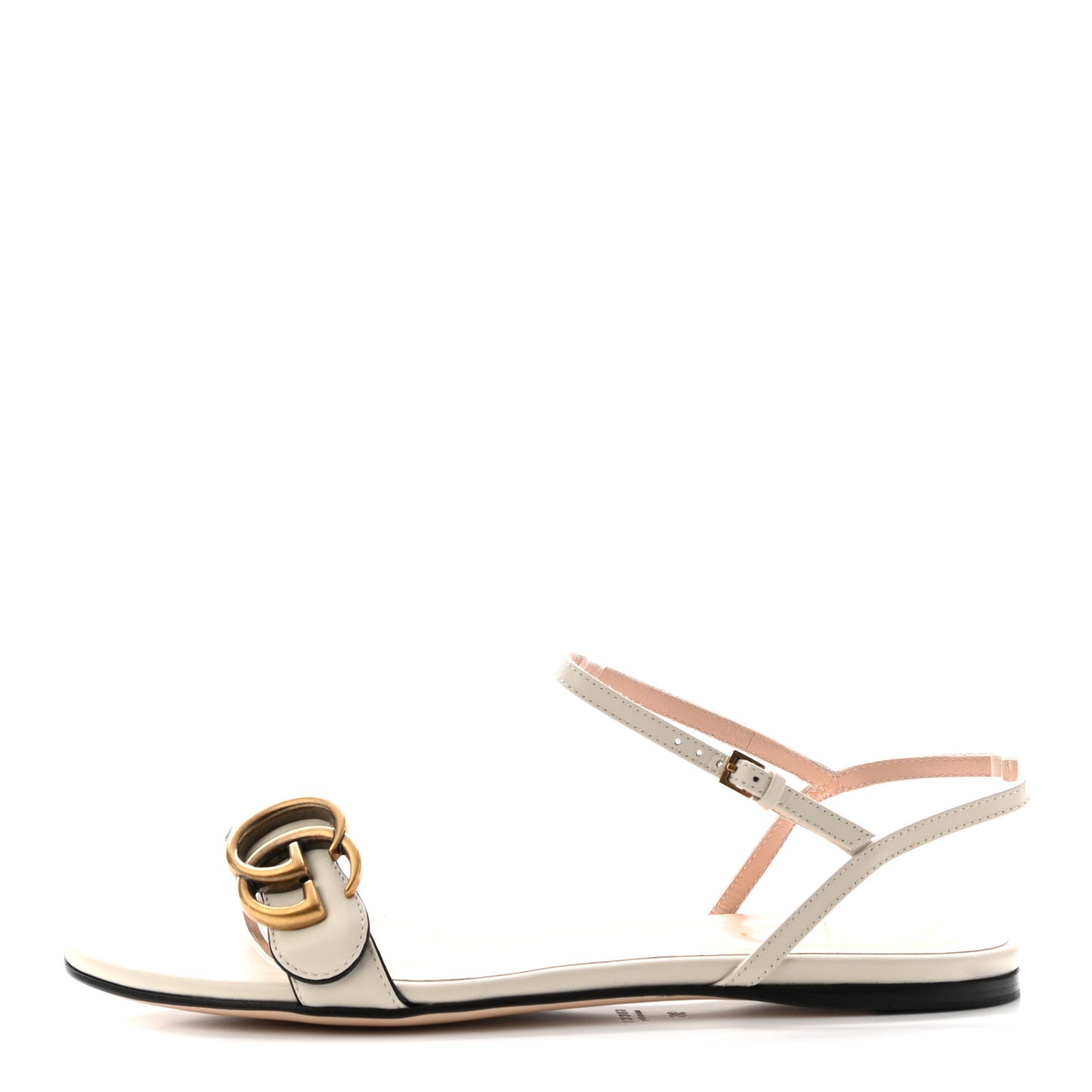 Lifford Calfskin GG Marmont Ankle Wrap Flat Sandals 36 Mystic White