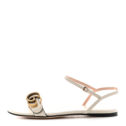Gucci Lifford Calfskin GG Marmont Ankle Wrap Flat Sandals 36 Mystic White 1 of 10