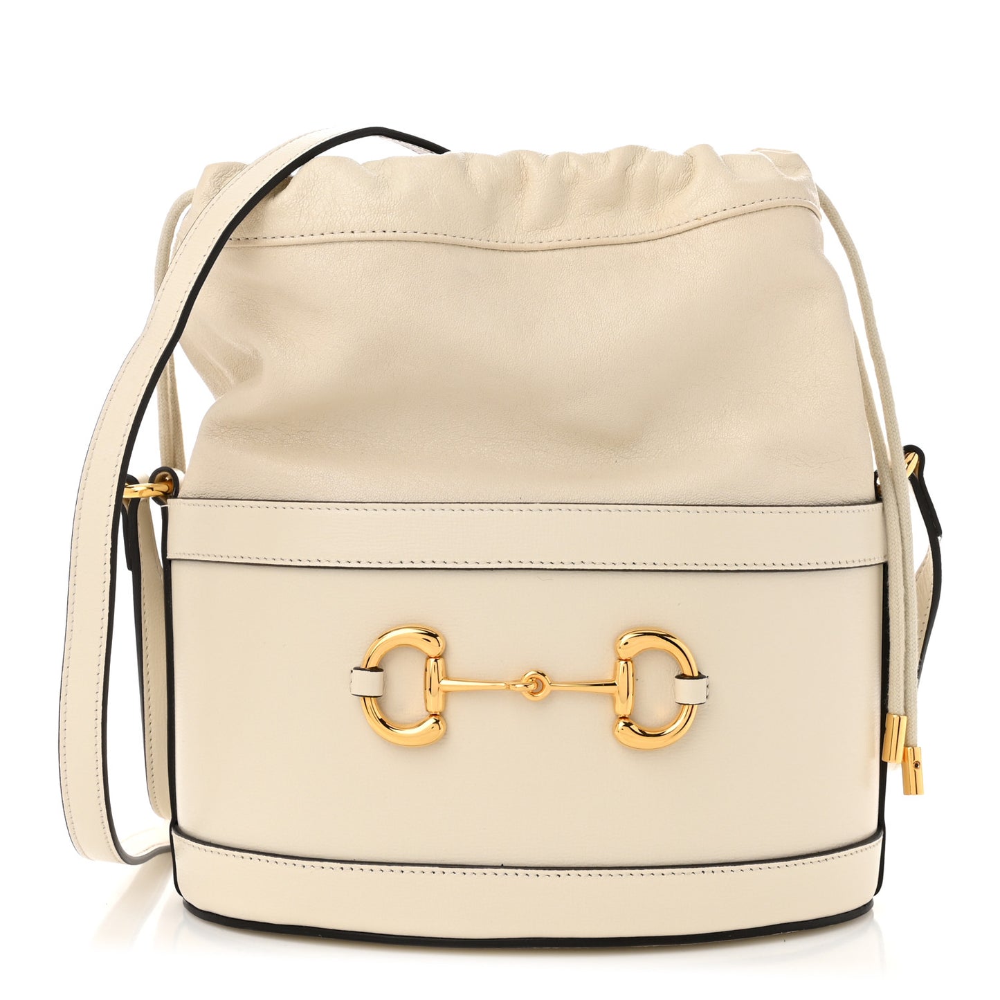 Azalea Sakai Calfskin Horsebit 1955 Drawstring Bucket Bag Mystic White