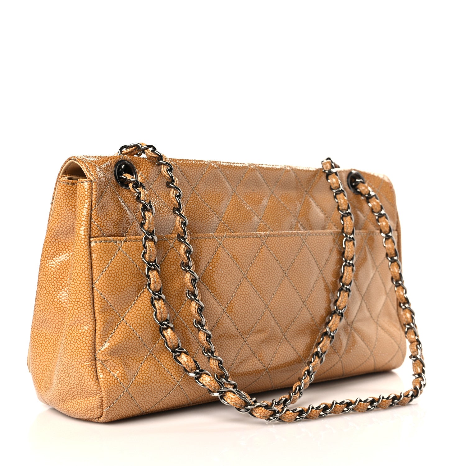 Chanel Glazed Caviar Diamond Shine Large Flap Beige 3 of 9