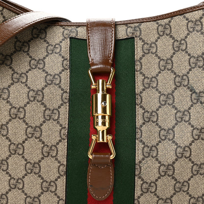 Gucci GG Supreme Monogram Azalea Calfskin Web Medium Jackie 1961 Hobo Beige Ebony Brown Sugar 8 of 11