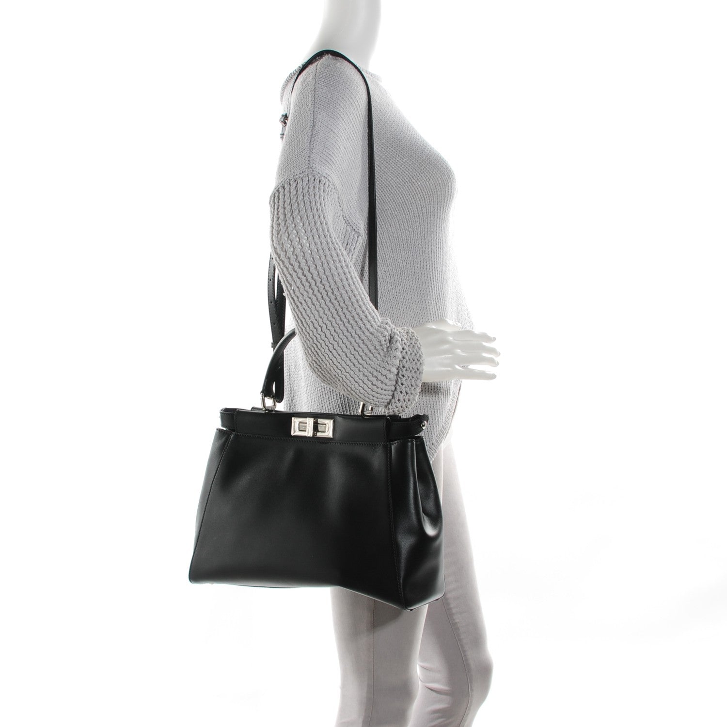 Fendi Vitello Morgan Python Crocodile Monster Eyes Medium Peekaboo Iconic Satchel Black Girasole 2 of 9