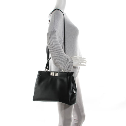 Fendi Vitello Morgan Python Crocodile Monster Eyes Medium Peekaboo Iconic Satchel Black Girasole 2 of 9