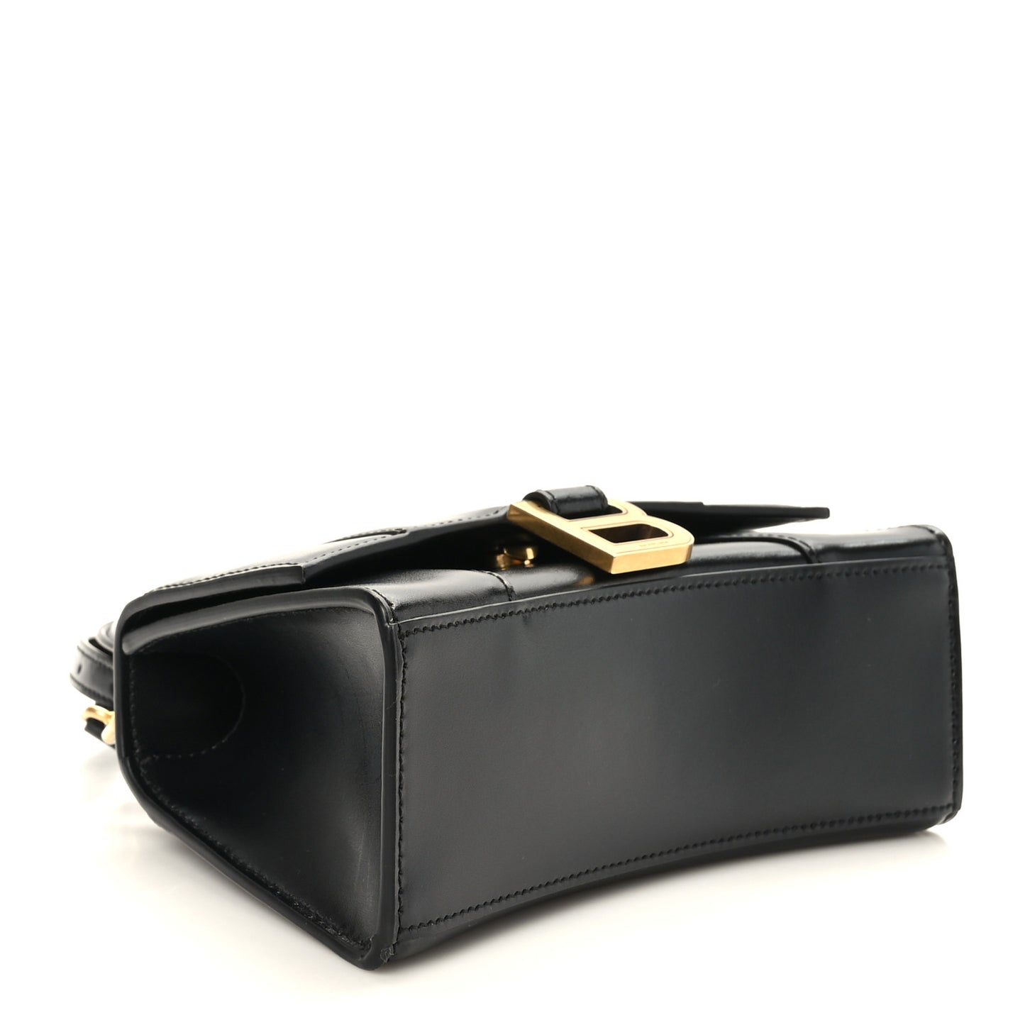 Shiny Box Calfskin Hourglass Top Handle Bag XS Black