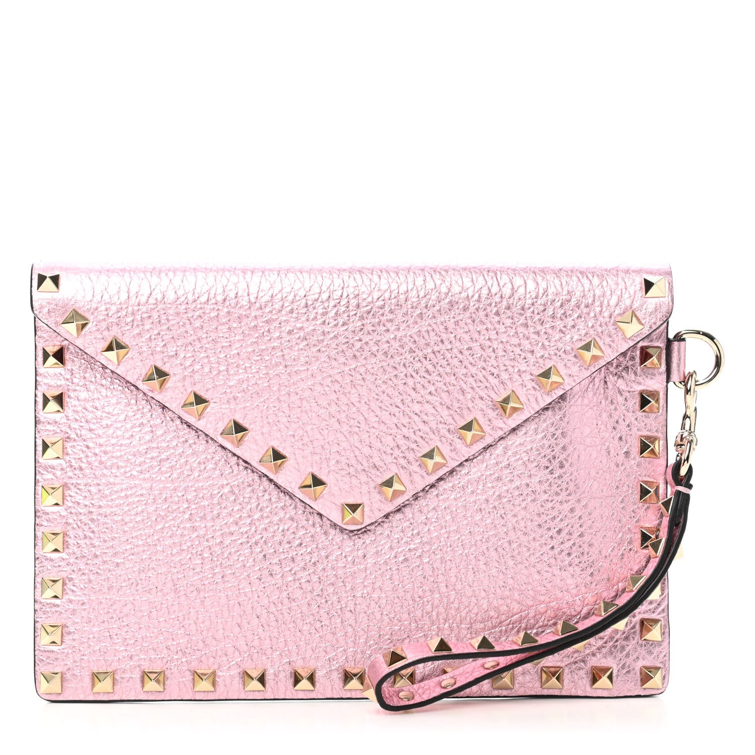 Valentino Garavani Metallic Pebbled Calfskin Medium Rockstud Envelope Flat Wristlet Pouch Giacinto 1 of 6
