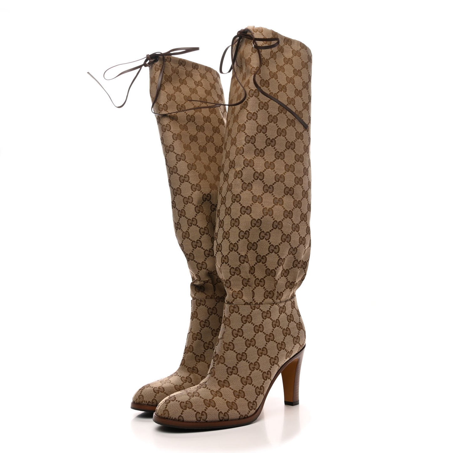 Monogram Lisa Mid Heel Boots 39.5 Beige Ebony