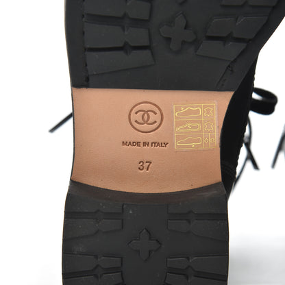 Chanel Calfskin Quilted Lace Up Combat Boots 37 Black 5 of 19
