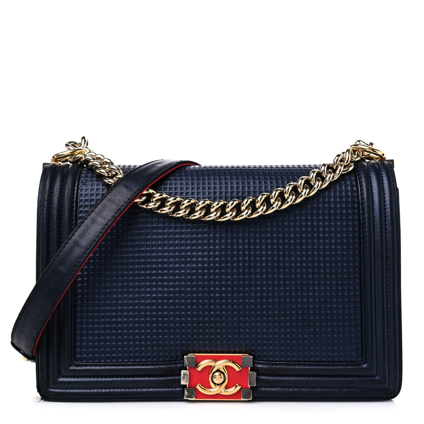 Lambskin Embossed New Medium Boy Cube Flap Navy