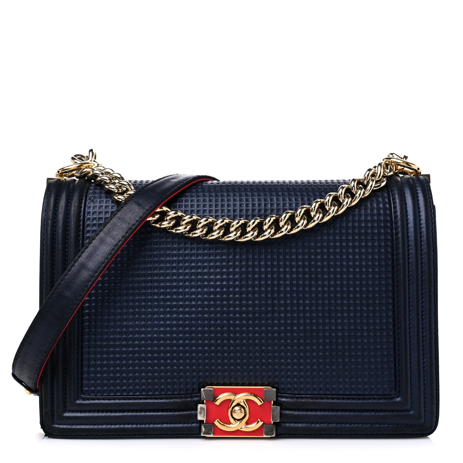 Chanel Lambskin Embossed New Medium Boy Cube Flap Navy 1 of 16