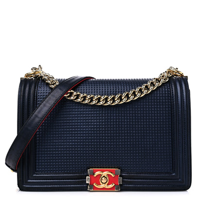 Chanel Lambskin Embossed New Medium Boy Cube Flap Navy 1 of 16