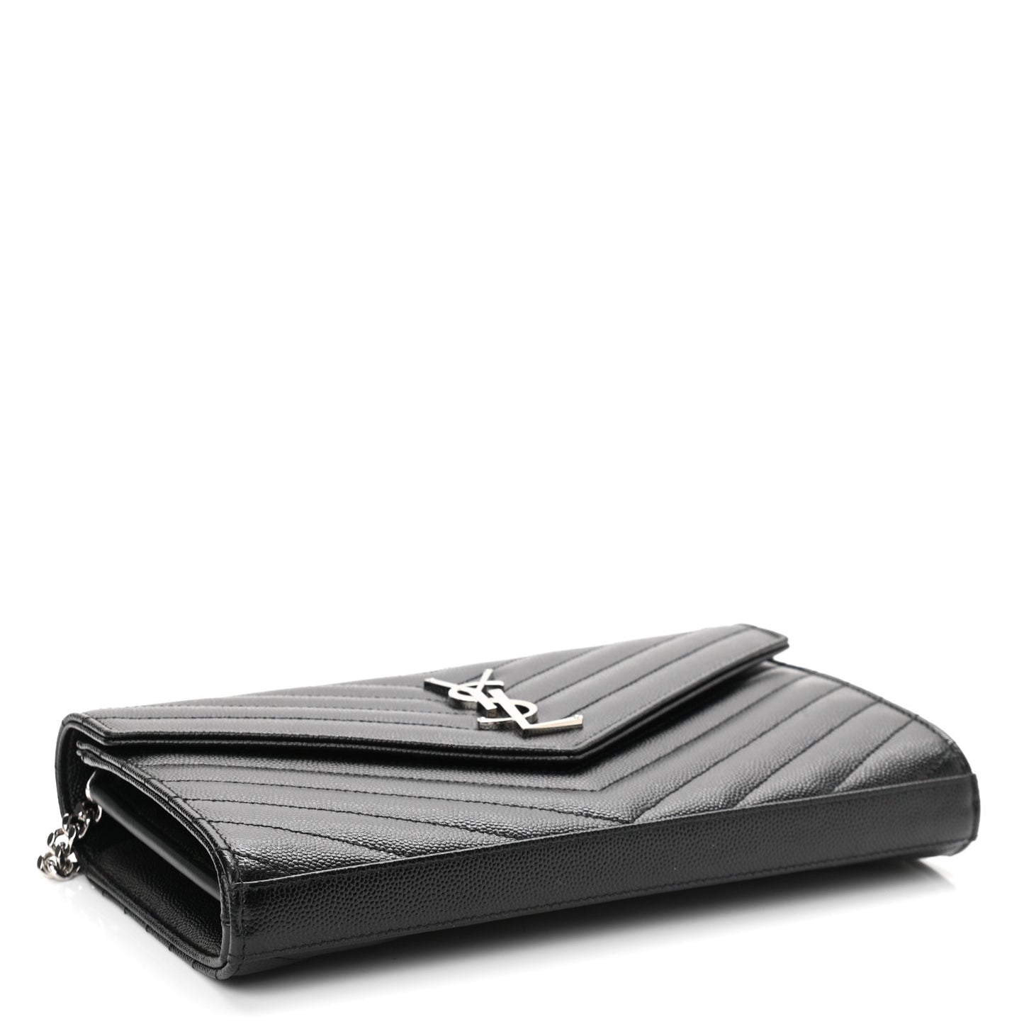Grain De Poudre Matelasse Chevron Monogram Chain Wallet Black
