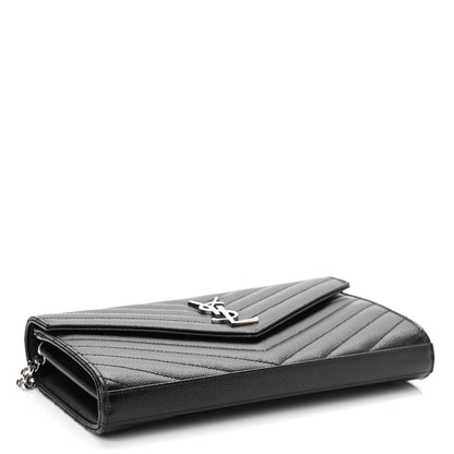 Saint Laurent Grain De Poudre Matelasse Chevron Monogram Chain Wallet Black 4 of 11