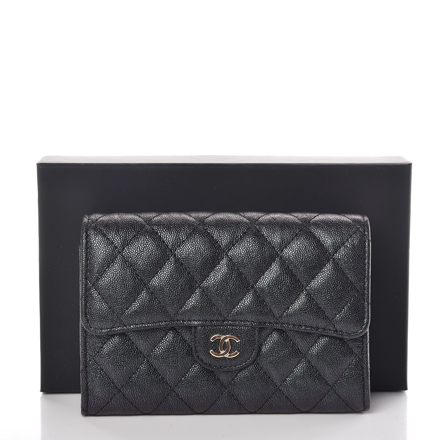Chanel Iridescent Caviar Quilted Medium Flap Wallet Black 11 of 11