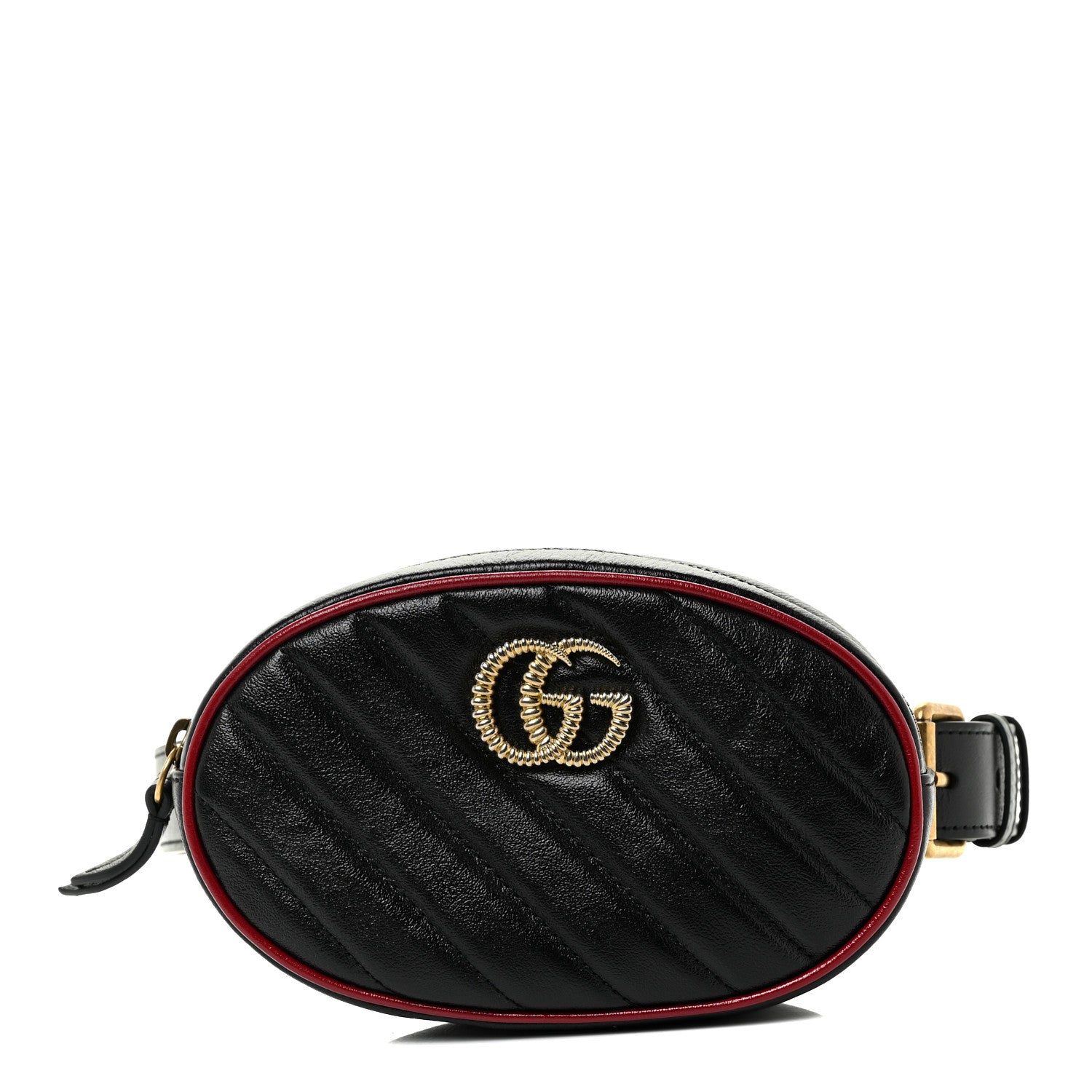 Gucci Azalea Calfskin Matelasse Diagonal Torchon GG Marmont Belt Bag 75 30 Black Romantic Cerise 1 of 12