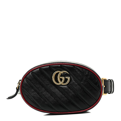 Gucci Azalea Calfskin Matelasse Diagonal Torchon GG Marmont Belt Bag 75 30 Black Romantic Cerise 1 of 12