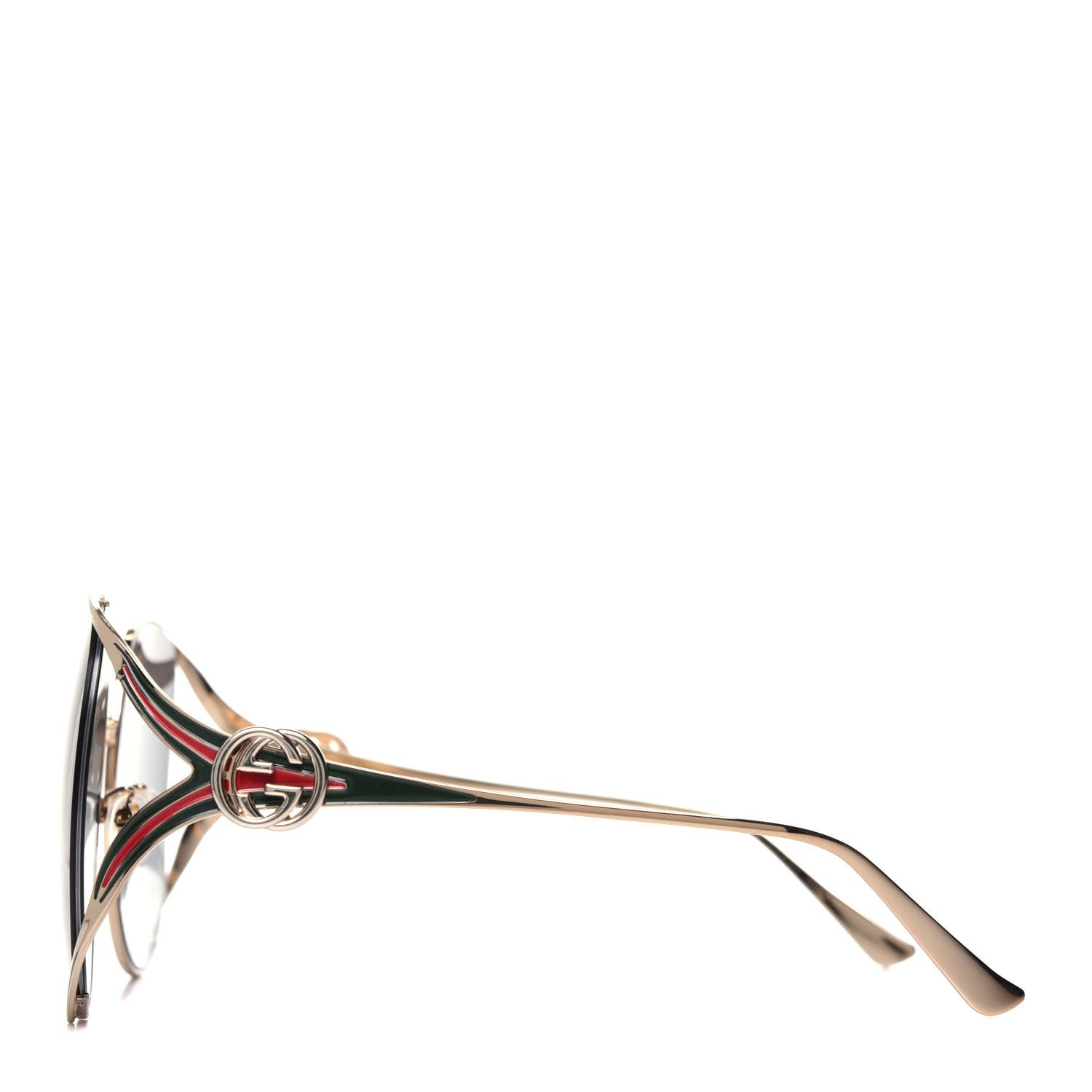 Gucci Metal Oversized Round Frame GG0225S Sunglasses Gold 3 of 7