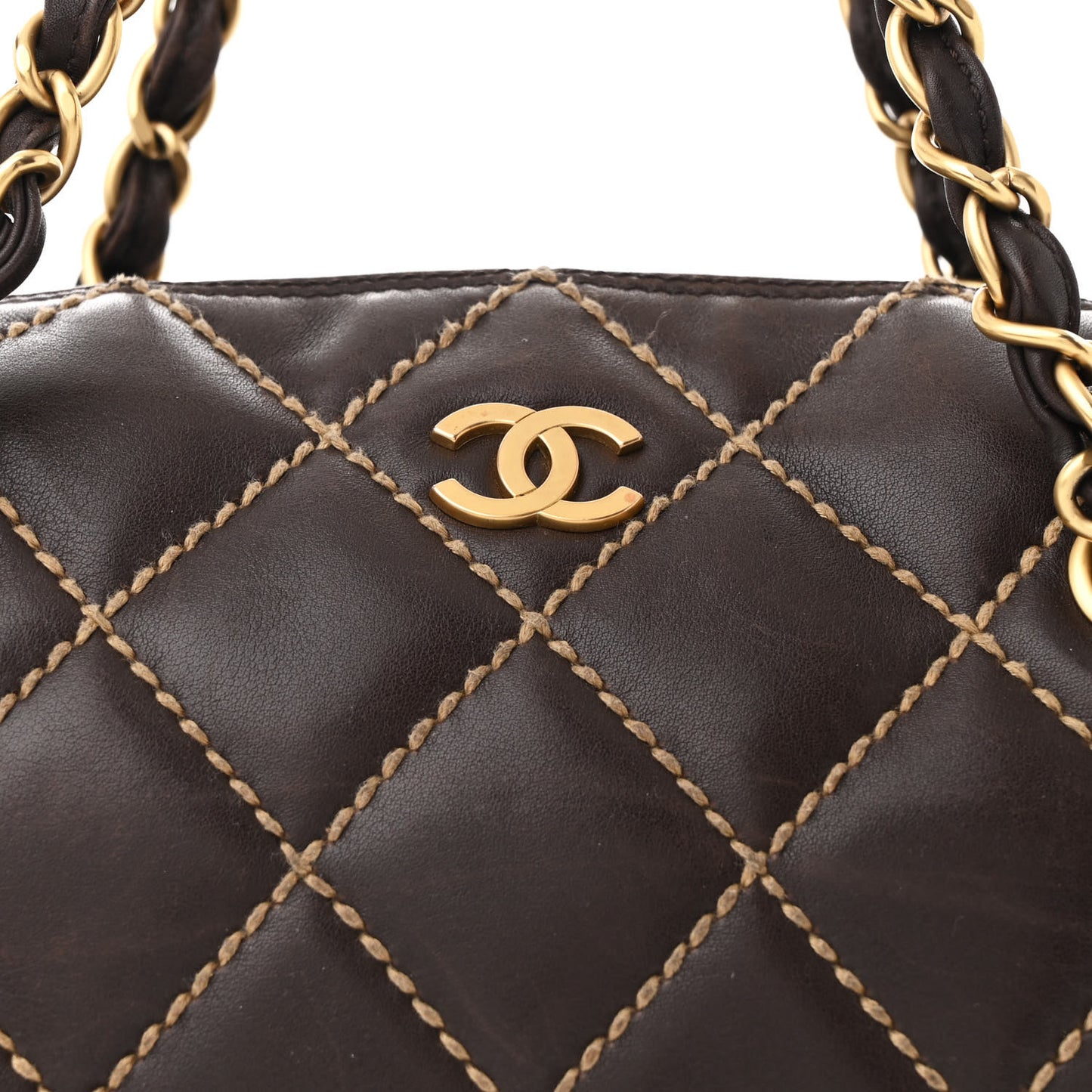 Calfskin Wild Stitch Chain Bag Brown