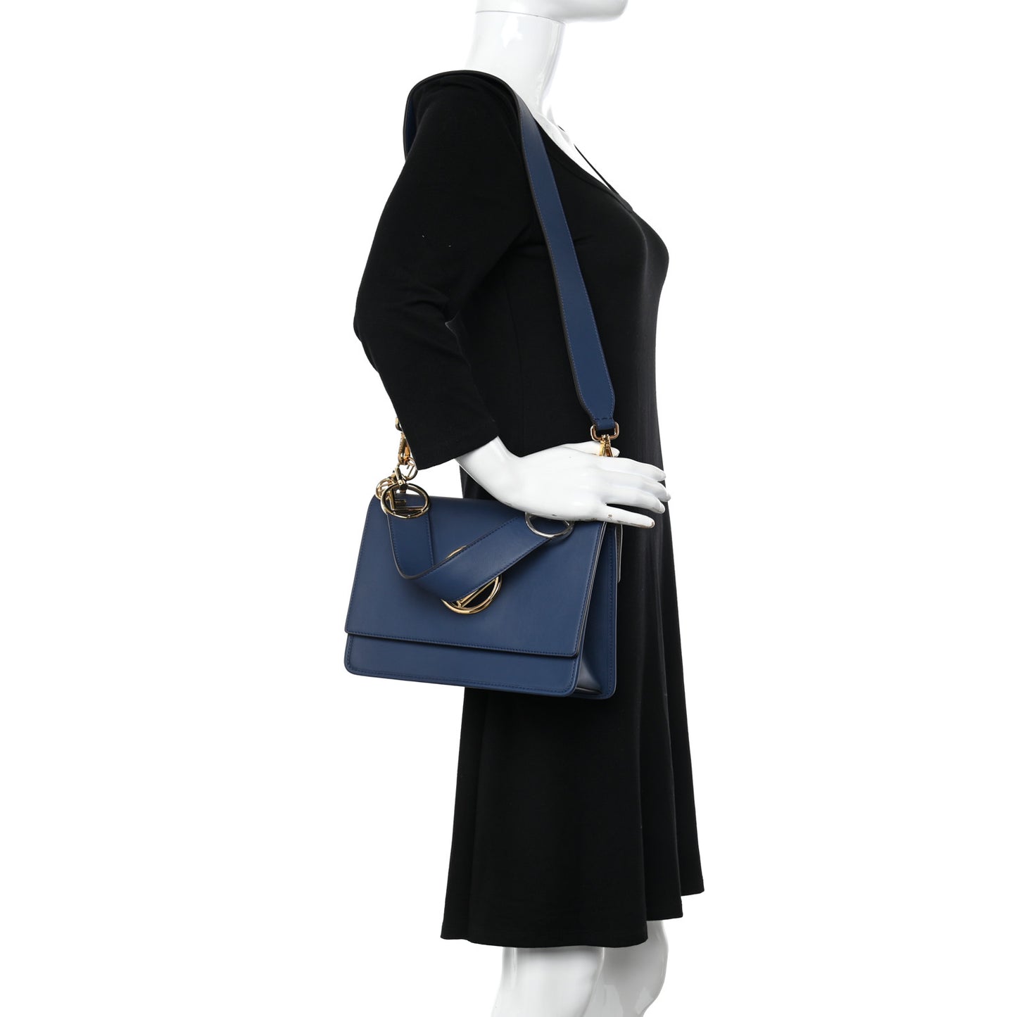 Vitello Century Opaco F is Fendi Kan I Shoulder Bag Blu Scuro
