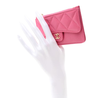 Chanel Caviar Quilted Flap Zip Card Holder Dark Pink 2 of 8