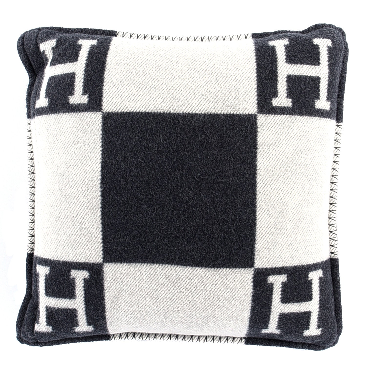 Hermes Wool Cashmere Avalon Pillow PM Ecru Gris Fonce 1 of 3