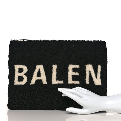 Balenciaga Sheepskin Shearling Contrasted Logo Large Zip Pouch Black 2 of 9