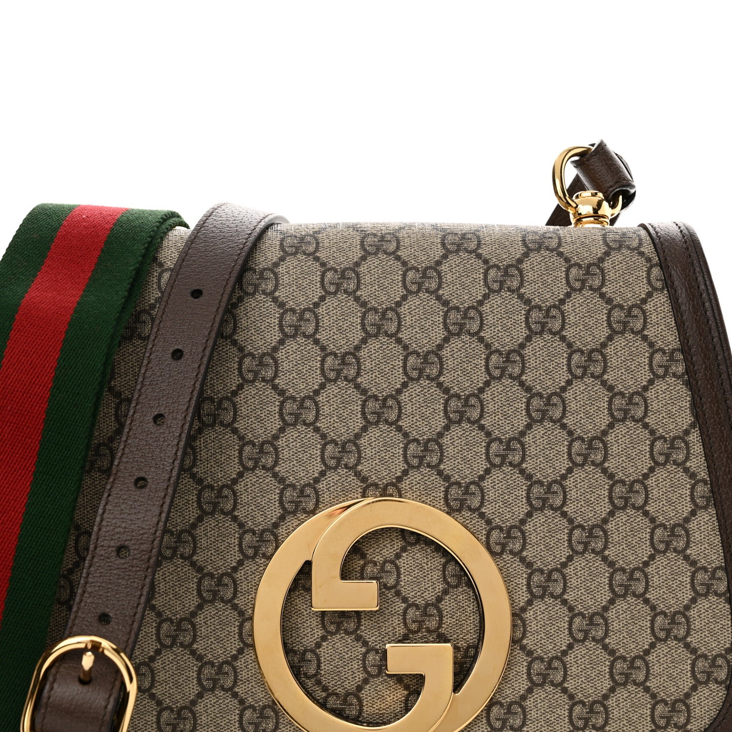 Gucci GG Supreme Monogram Textured Dollar Calfskin Web Medium Blondie Shoulder Flap Bag Beige Ebony New Acero 8 of 15